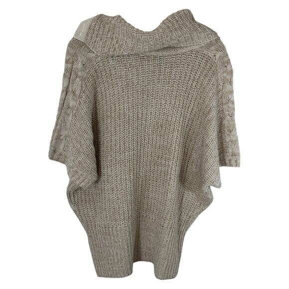 Ivory Marled Sweater L Button Cowl Neck Chunky Cable Knit Detail Oatmeal Cozy - Picture 8 of 14